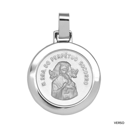 Pingente Aço NSra. do Perpétuo Socorro Redondo 30mm com Ouro