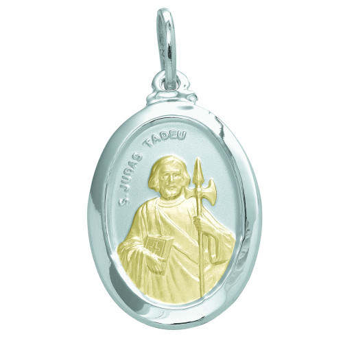 Pingente Aço São Judas Tadeu Oval 23x16mm com Ouro