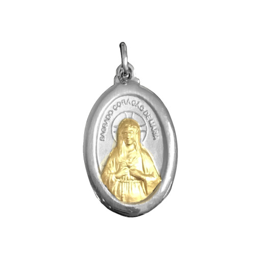 Pingente Aço Sagrado Coração de Maria com Ouro 23x16mm