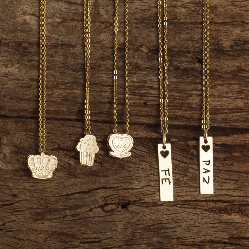 Pingente Aço Hit A Pizza My Heart 16.5mm Gold IPG