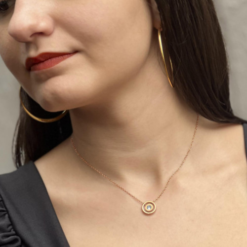 Colar de Aço Rosé com Zircônia 40cm 5cm com extensor