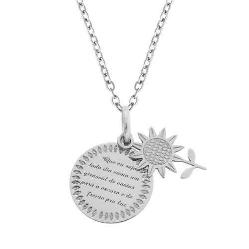 Colar de Aço Coleção For Me Girassol com linda mensagem 18mm 50cm
