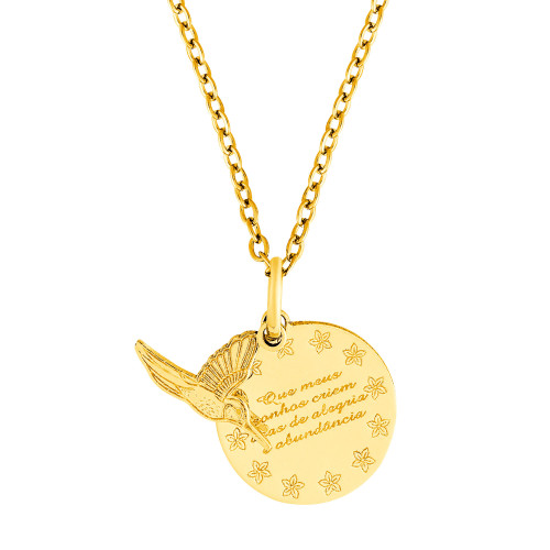 Colar de Aço Beija Flor Coleção For Me Gold IPG 60cm com extensor 50cm