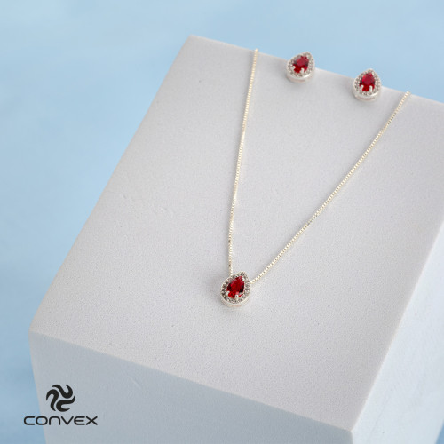 Brinco de Prata Gota com Zircônia Vermelha