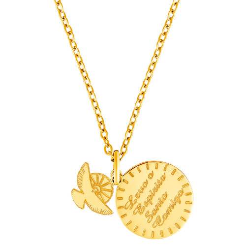 Colar de Aço Coleção for Me Espírito Santo com linda mensagem Gold IPG 18mm 50cm