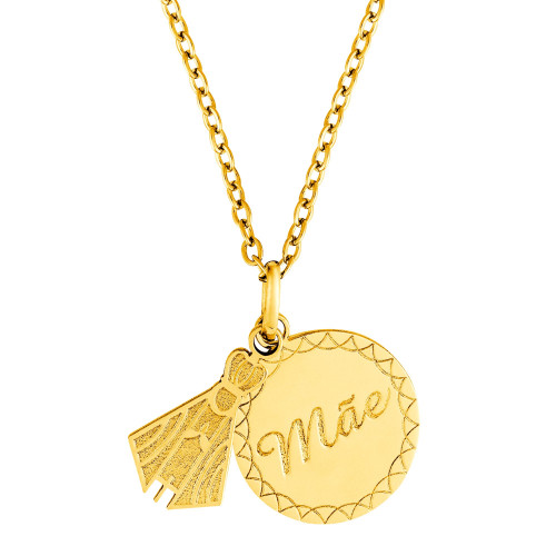 Colar de Aço NSra Aparecida Coleção For Me Gold IPG 60cm com extensor 50cm