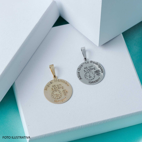 Pingente Aço Mandala Nascimento Menino 27mm Gold IPG