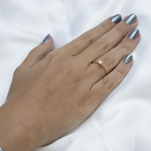 Anel Solitário Oásis Liga OURUM com Zircônia 4mm Ouro 250k