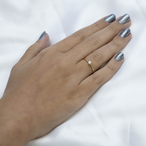 Anel Solitário Luxo Liga OURUM com Zircônia 4mm Ouro 250k