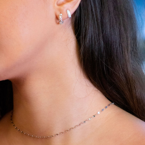 Brinco de Prata Argolinha Diamantada  10x3mm