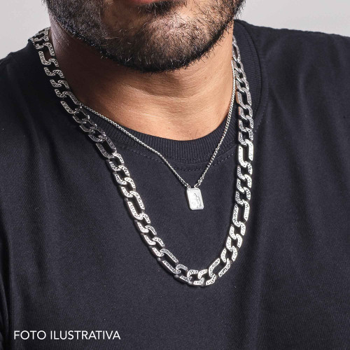 Escapulário de Aço Sagrado Coração de Jesus e São Francisco de Assis 14x11mm 60cm