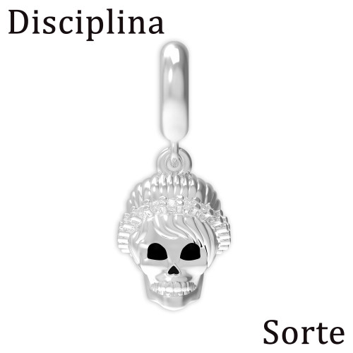 Berloque de Prata La Catrina Caveira Amber com Resina