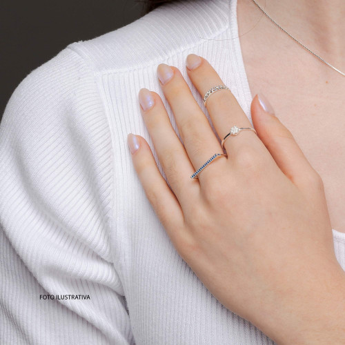 Anel de Prata Style Quadrado com Zircônias Azuis