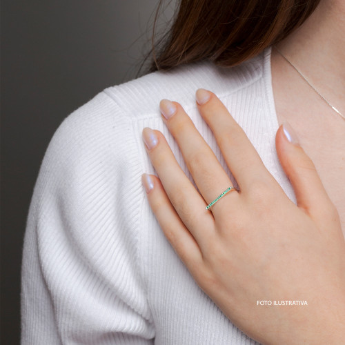 Anel de Prata Style Quadrado com Zircônias Verdes