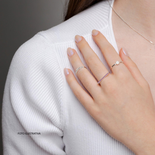 Anel de Prata Style Quadrado com Zircônias Pink