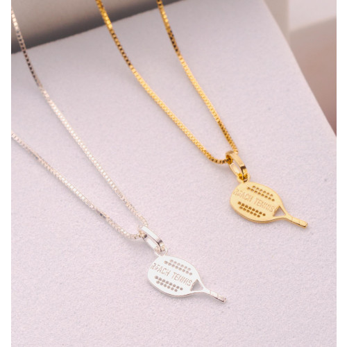 Pingente de Prata Raquete Beach Tennis Revestida em Ouro 18k 15x0.6mm