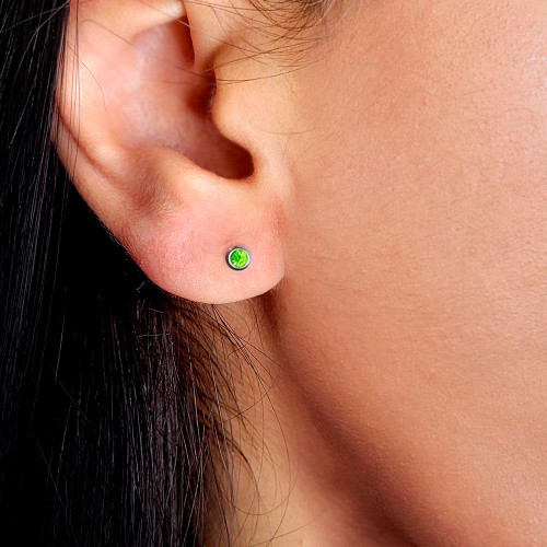 Brinco Aço Ponto de Luz Zircônia Verde Clara 4mm