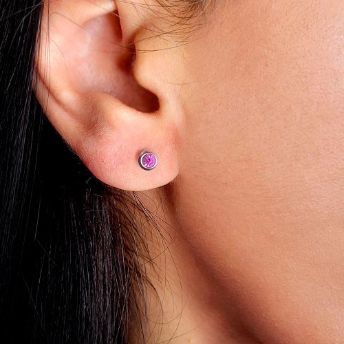 Brinco Aço Ponto de Luz Zircônia Rosa 4mm