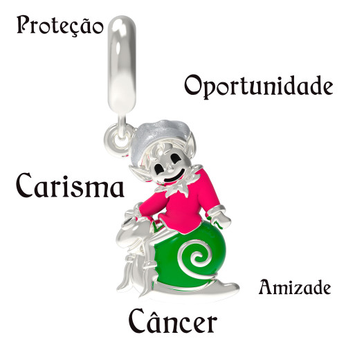 Berloque de Prata Duende do Signo de Câncer Link com Resina