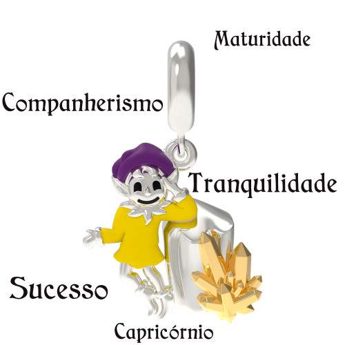 Berloque de Prata Duende Signo de Capricórnio Link com Resina