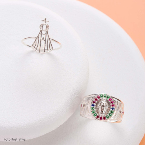 Anel de Prata Proteção Nossa Sra Das Graças com Zircônias Colors