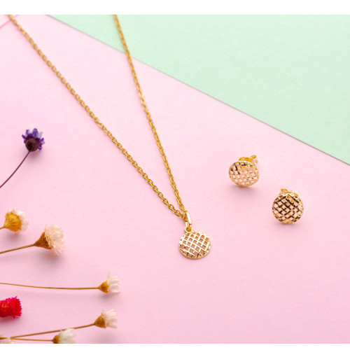 Brinco de Prata Redondo Link Trama Revestido com Ouro 0.9mm