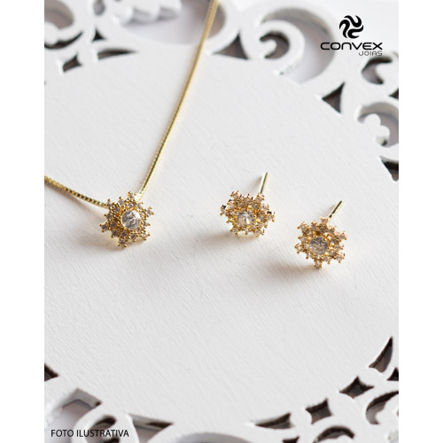 Pingente de Prata Flor Mística com Zircônias Brancas Revestido com Ouro 18k 8x8mm