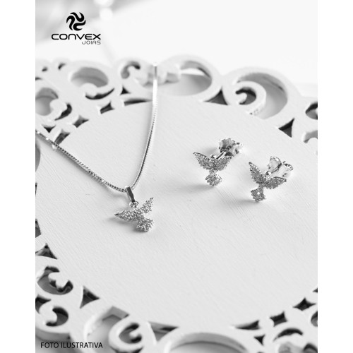 Pingente de Prata Divino Espírito Santo com Zircônias Brancas 12x10mm