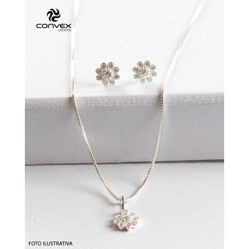 Brinco de Prata Flor Bella com Zirconias Brancas 7x7mm