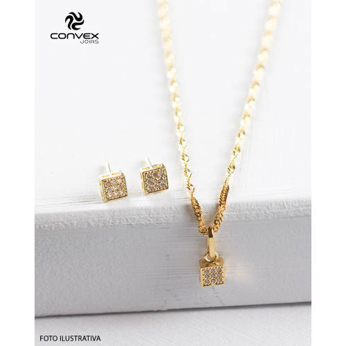 Pingente de Prata Magic Glow com Zircônias Brancas Revestido com Ouro 18k 4x4mm