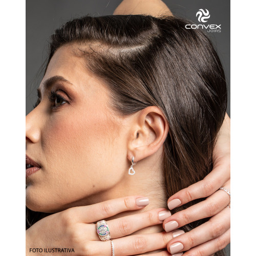 Brinco de Prata Argola Love Diamantado 20x10mm