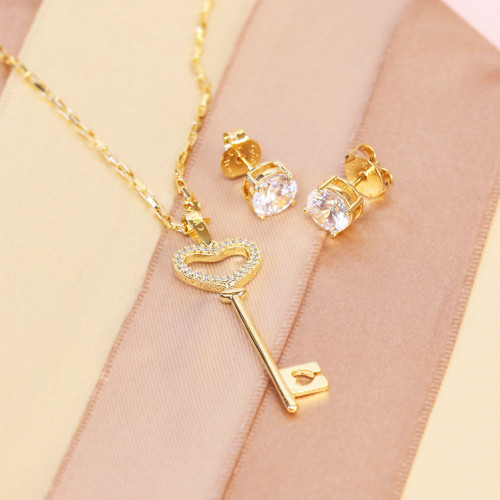 Pingente Prata c/ Ouro 18K Chave com Zircônia 40x13mm