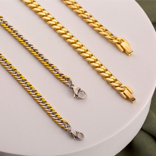 Corrente Aço Groumet Achatado 7.7mm 60cm Gold IPG