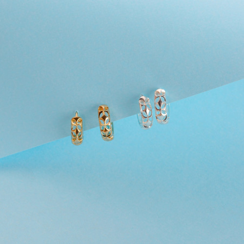 Brinco de Prata Argolinha Mosaico Revestida em Ouro 18k 14x3,5mm