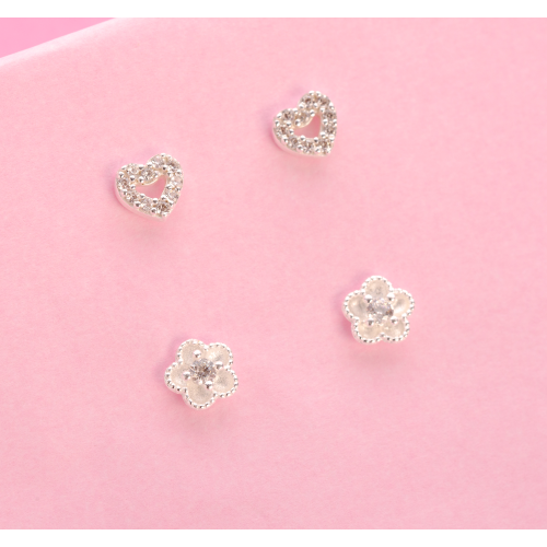 Brinco de Prata Coração Teen Charm com Zircônias 5x5mm