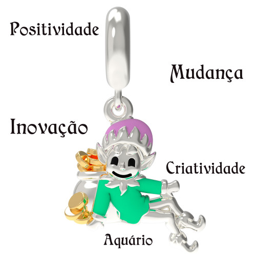 Berloque de Prata Duende Signo de Aquário Link com Resina