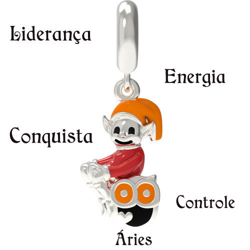 Berloque de Prata Duende Signo de Áries Link com Resina