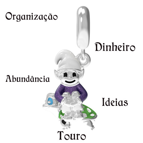 Berloque de Prata Duende Signo de Touro Link com Resina