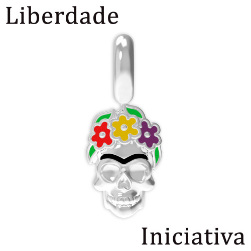 Berloque de Prata La Catrina Caveira Frida com Resina