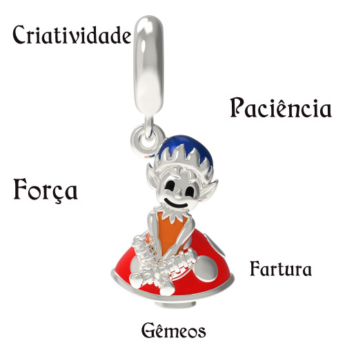 Berloque de Prata Duende Signo de Gêmeos Link com Resina