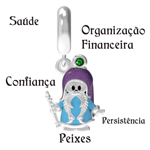 Berloque de Prata Gnomo do Signo de Peixes Link com Resina