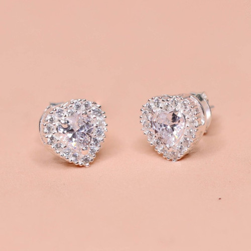 Brinco de Prata Coleção Fancy Coração Cristal 8x8