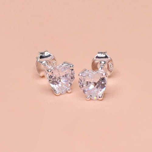 Brinco de Prata Ponto de Luz Coleção Fancy Coração Cristal 6mm