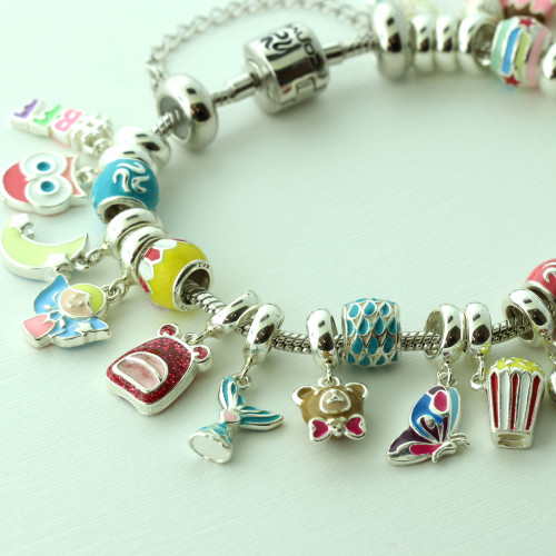 Pingente Prata Link Urso Caramelo com Gravata Rosa