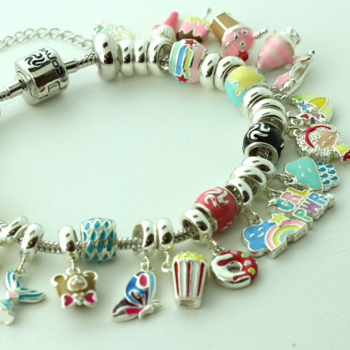 Pingente Prata Link Sorvete com Resina Rosa e Creme