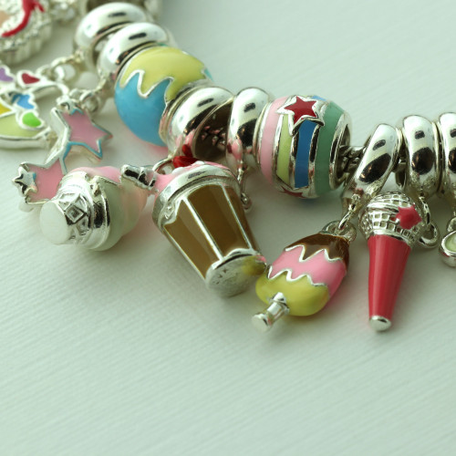 Pingente Prata Link Tubo Separador com Resina Colors