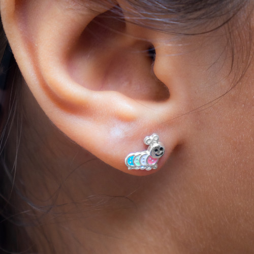 Brinco Prata Centopeia com Resina 8.50x9mm