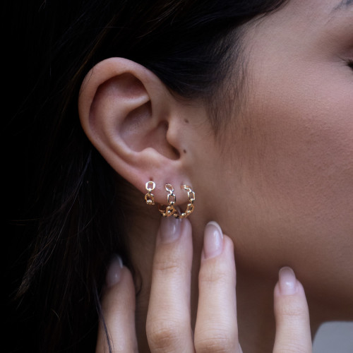 Brinco de Prata Argola Classic Chain Revestido com Ouro 10x3.75mm