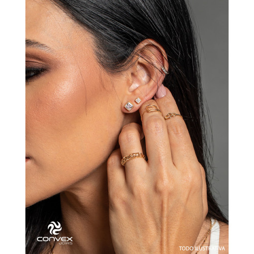 Brinco de Prata Trabalhado Ponto de Luz Zircônia Carré 5mmX5mm