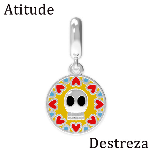 Berloque de Prata La Catrina Caveira Reva com Resina